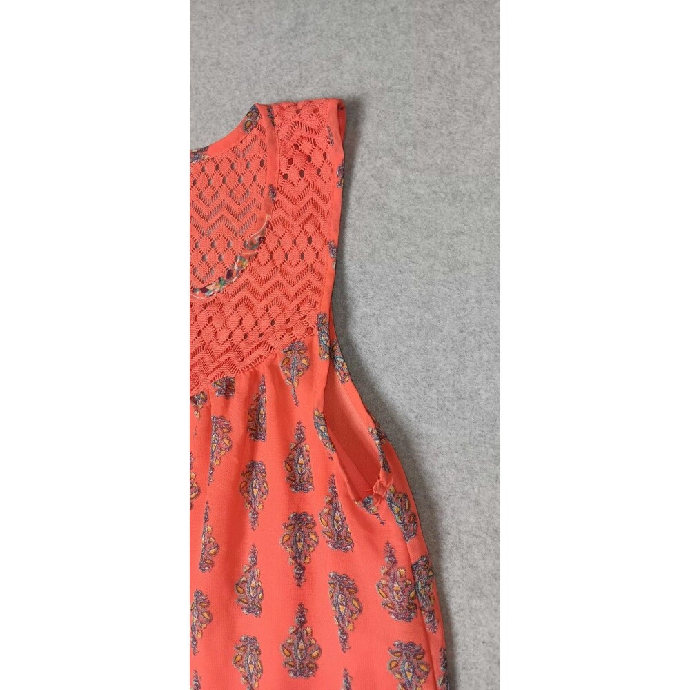 As U Wish Sleeveless Crochet Lace Mini Dress Medium Coral Boho Peasant Festival - Picture 4 of 12